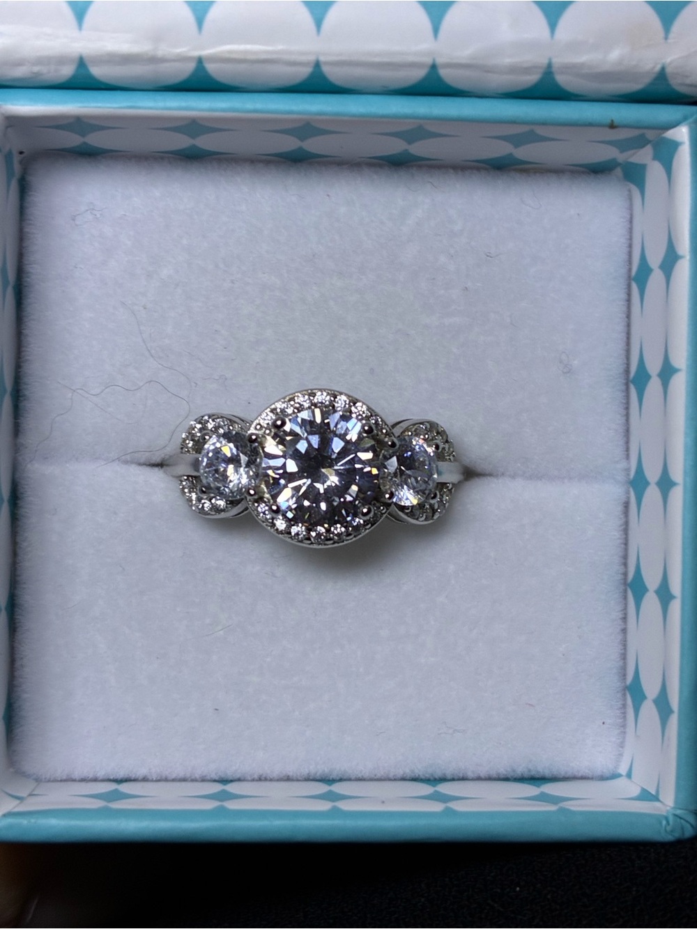 Sterling Silver White Frost CZ Three-Stone Halo Ring